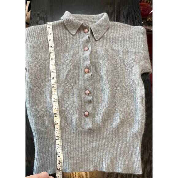 Vintage Wool and Angora Button Up Cable Knit Collared Grandma Chic Sweater - Picture 5 of 8